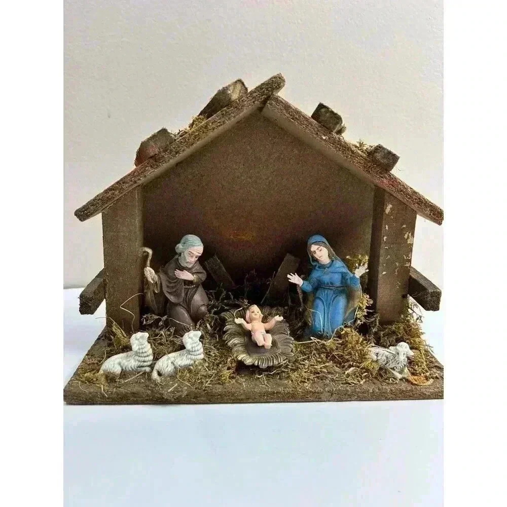 Vintage‎ Italian Nativity Set Wood Creche 6 Figures Christmas Decor